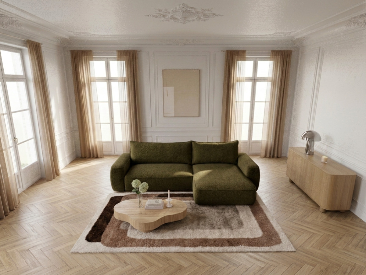 Bobochic Honore Ecksofa mit Schlaffunktion und Bettkasten Chenille Grün