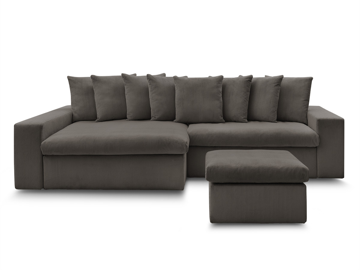 Bobochic Enore Ecksofa mit Pouf Cordsamt Taupe Ecke links