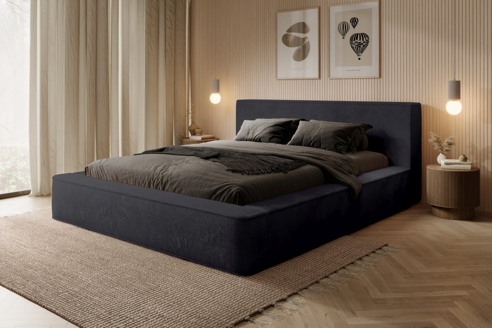 Polsterbett Casto Mikrofaser mit Fell-Optik 180x200 mit Holzrahmen Lapit 19