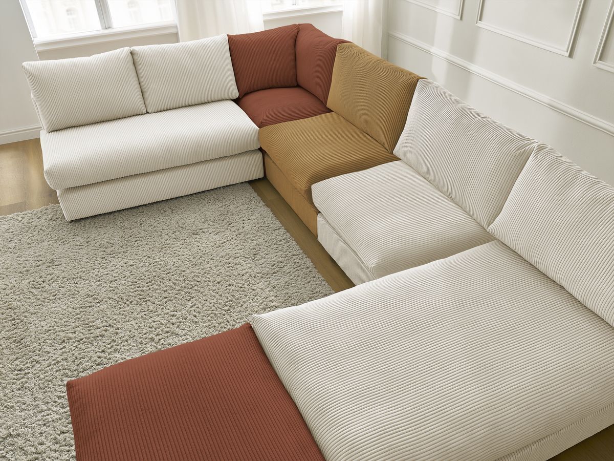 Bobochic Paris Ecksofa mit Pouf 369 × 167 cm Cordsamt Mehrfarbig