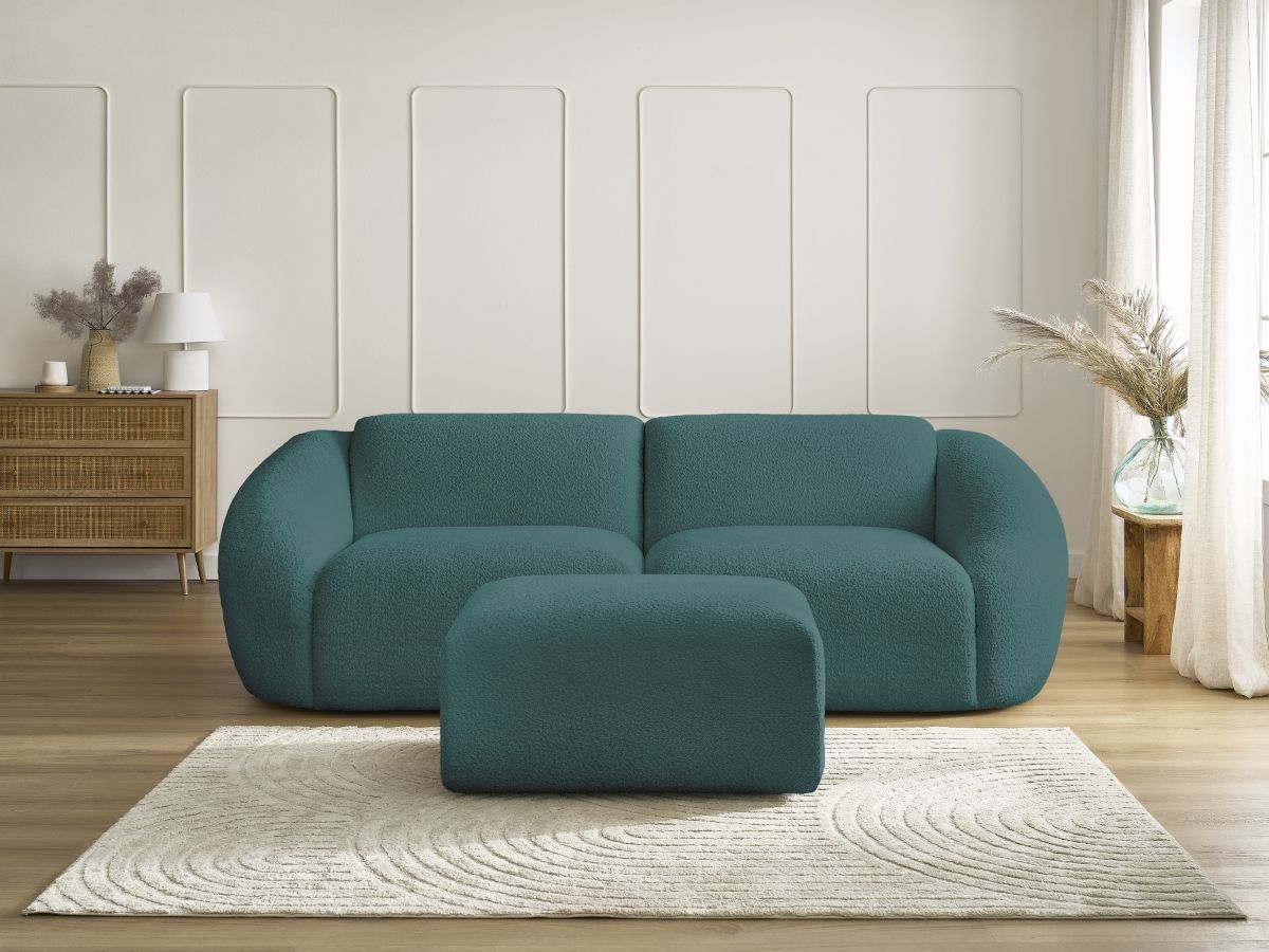 Bobochic Tina Sofa 4-Sitzer mit Pouf Bouclé-Stoff Hellblau
