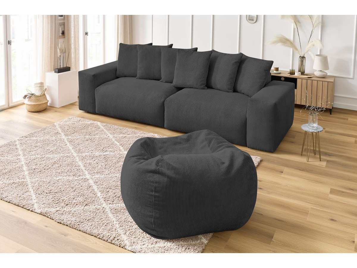 Bobochic Voltaire Sofa 5-Sitzer mit Pouf Cordsamt Dunkelgrau