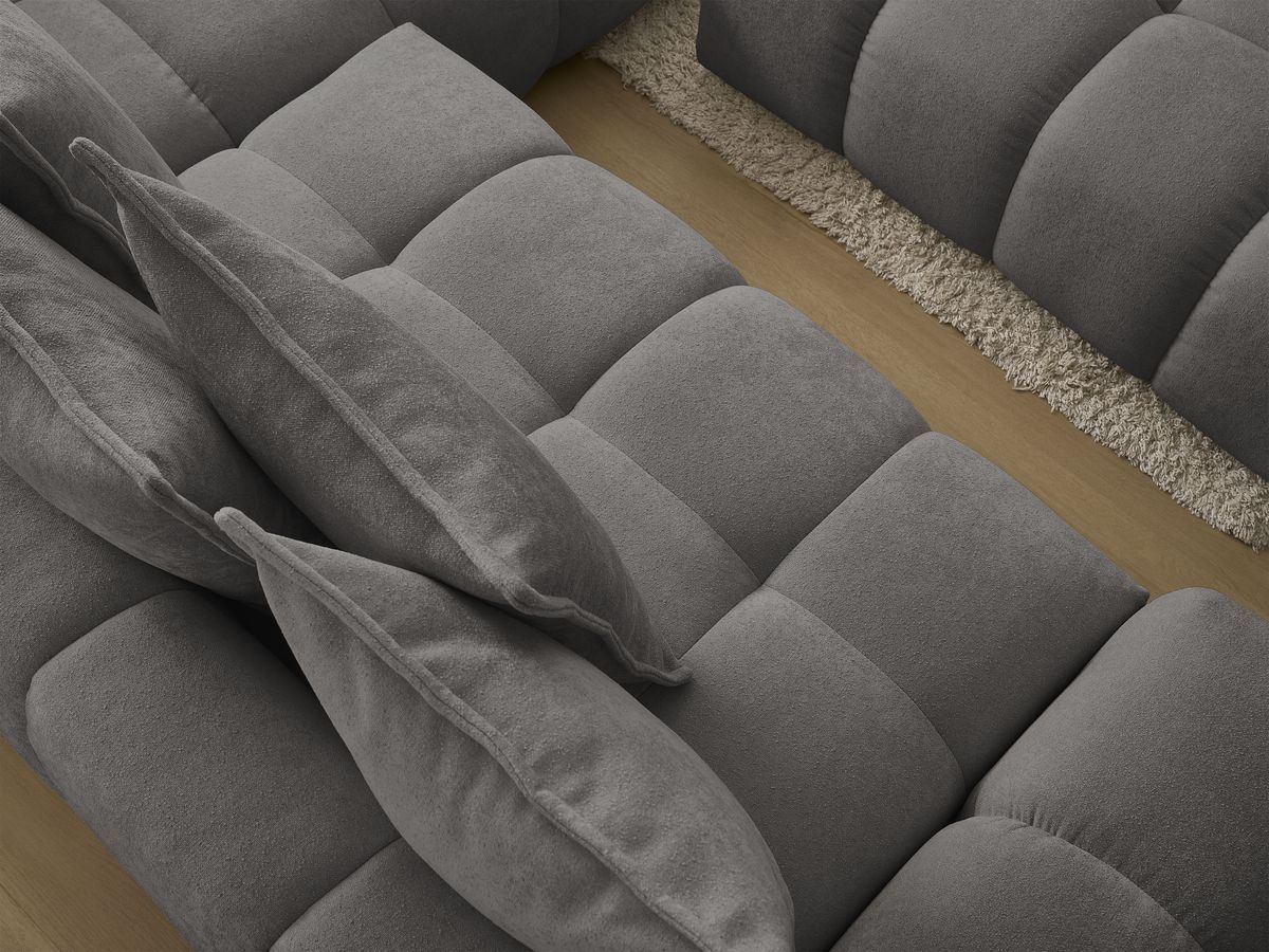 Bobochic Everest Ecksofa mit Schlaffunktion und Bettkasten und Pouf 320 × 212 cm, 10 Kissen Strukturstoff Dunkelgrau Ecke rechts