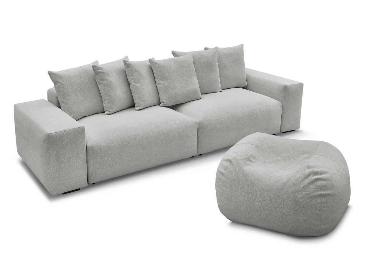 Bobochic Voltaire Sofa 5-Sitzer mit Pouf Melange-Stoff Hellgrau