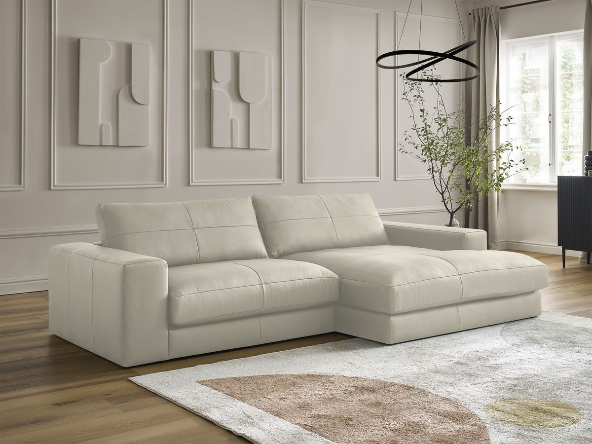Bobochic Leonard Ecksofa 274 × 159 cm Leder Beige Ecke rechts