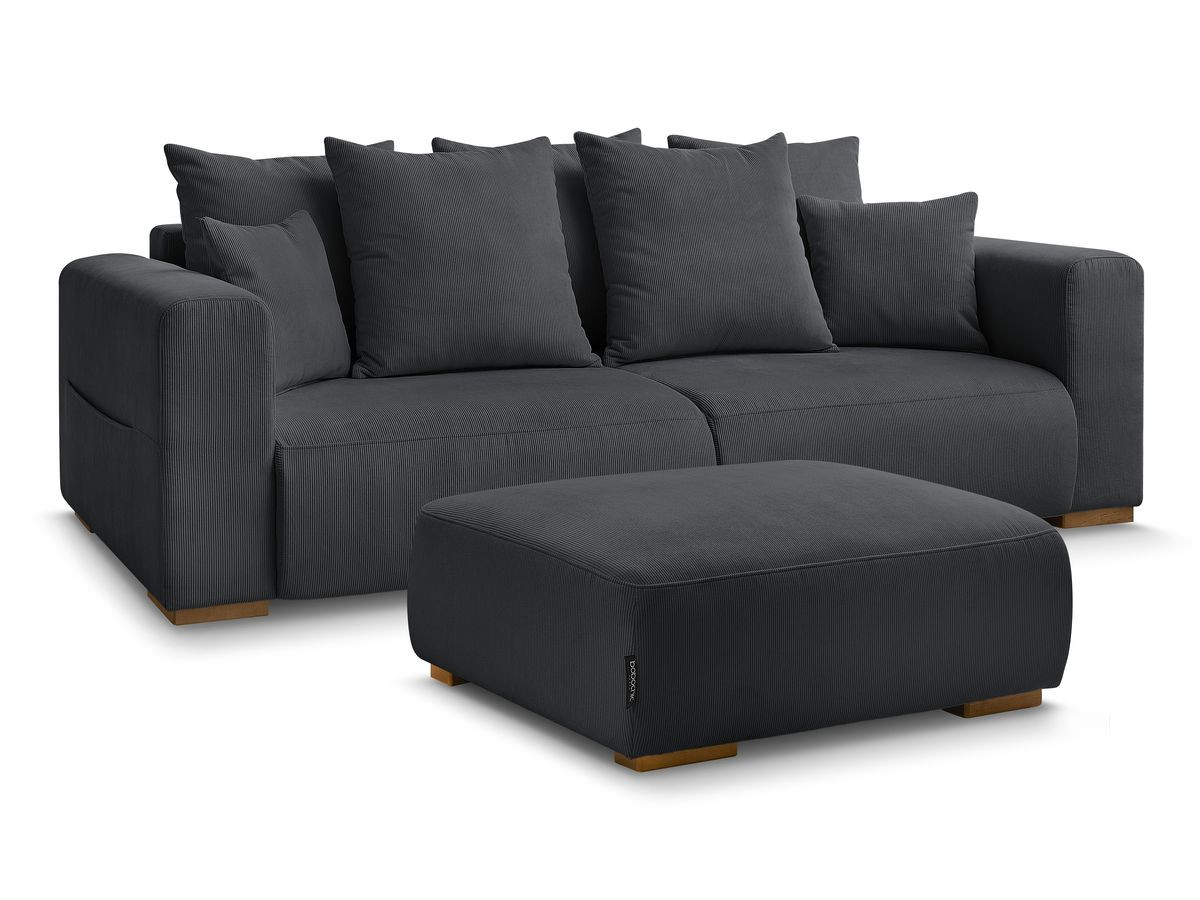 Bobochic Sidonie Sofa 4-Sitzer mit Pouf Cordsamt Schwarz