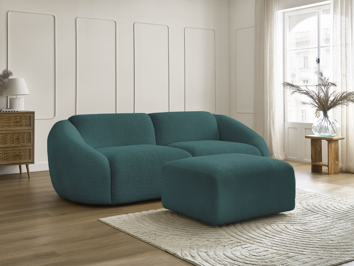Bobochic Tina Sofa 4-Sitzer mit Pouf Bouclé-Stoff Hellblau