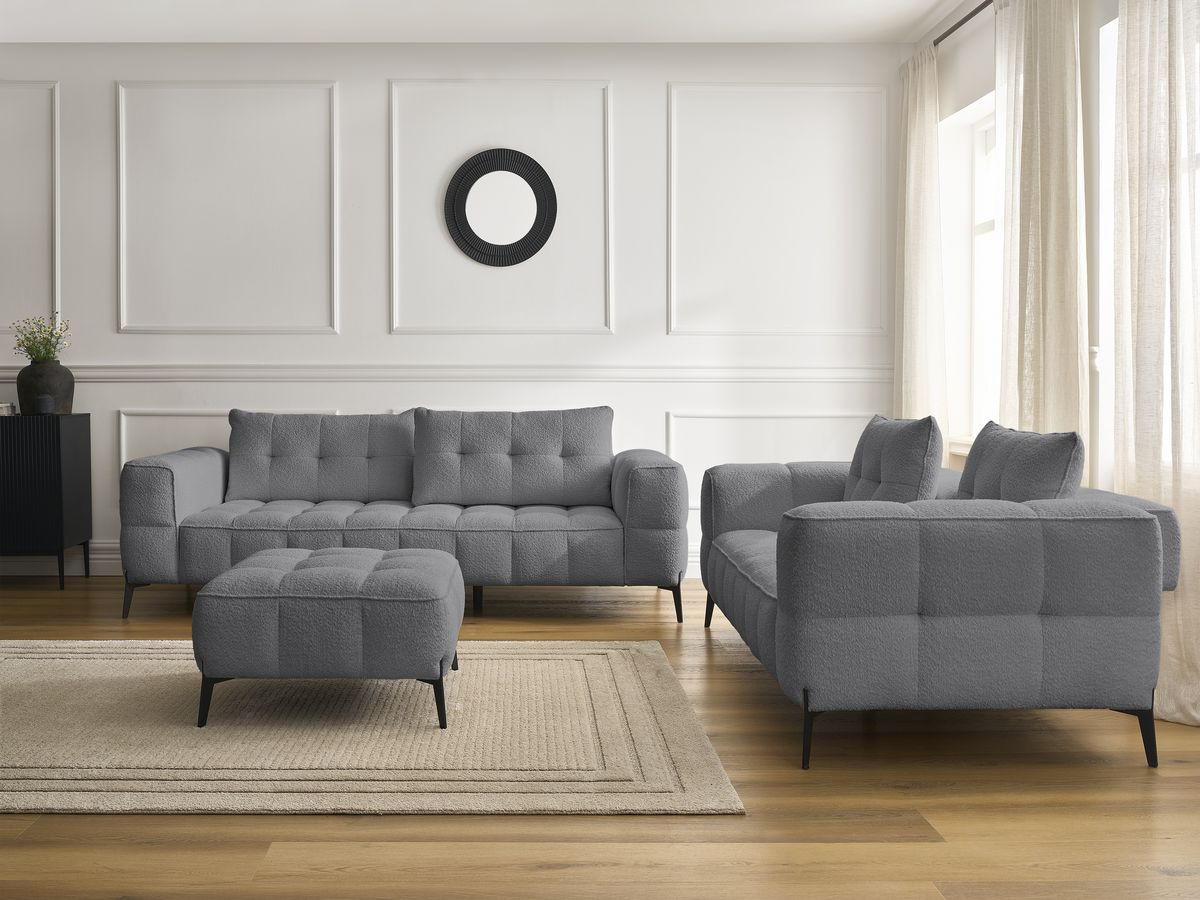 Bobochic Anis Sofa 5-Sitzer mit Pouf Bouclé-Stoff Dunkelgrau
