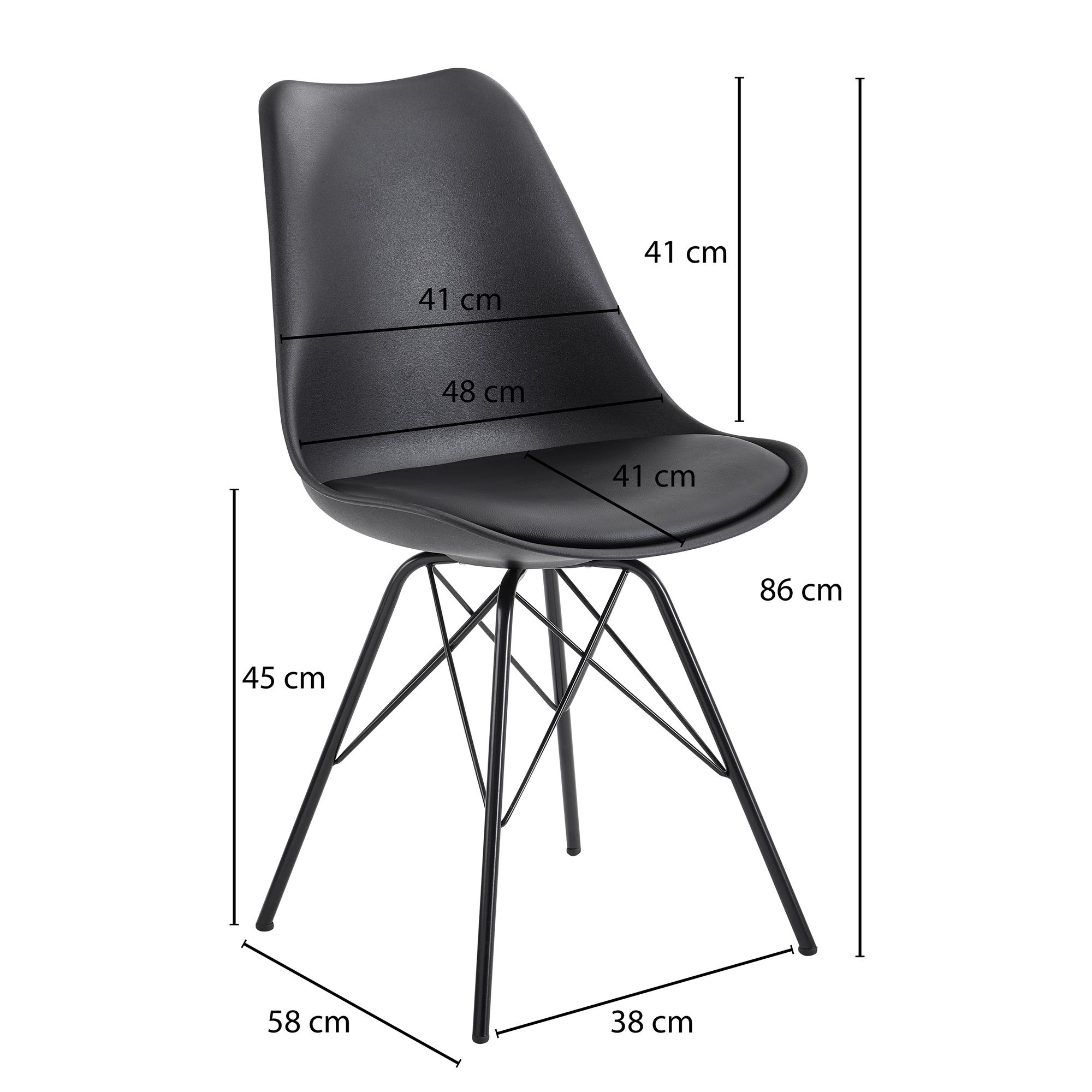 Esszimmerstuhl Funningur Kunstleder Schwarz 48 × 58 × 86 cm