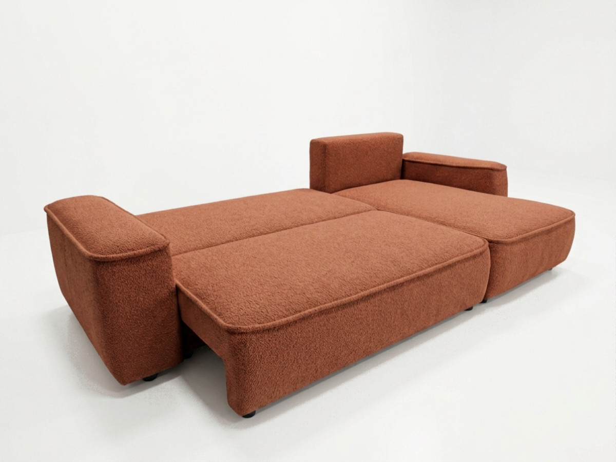 Bobochic Honore Ecksofa mit Schlaffunktion und Bettkasten Chenille Orange