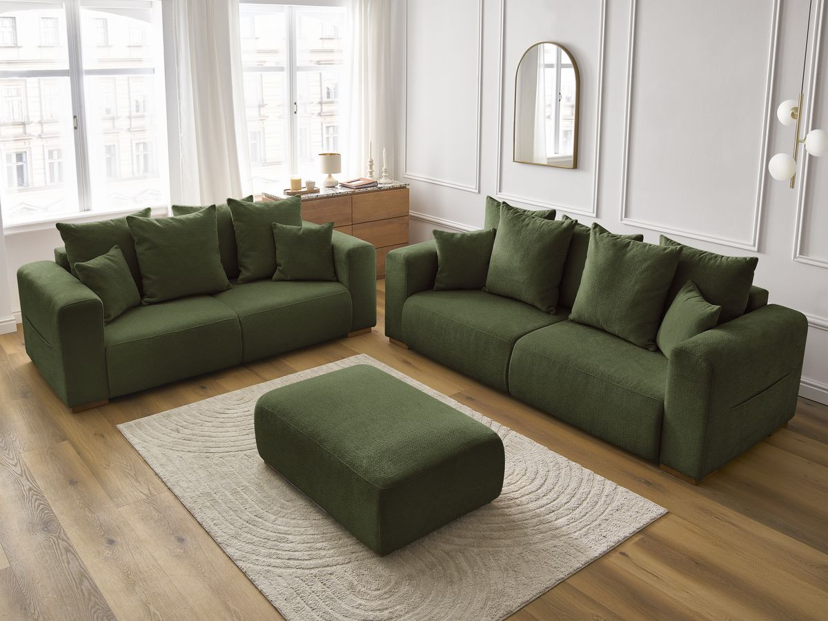 Bobochic Sidonie Sofa 6-Sitzer mit Pouf Melange-Stoff Grün