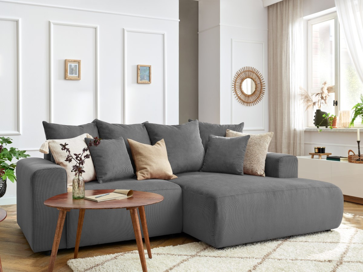 Bobochic Enjoy Ecksofa Cordsamt Dunkelgrau Ecke rechts
