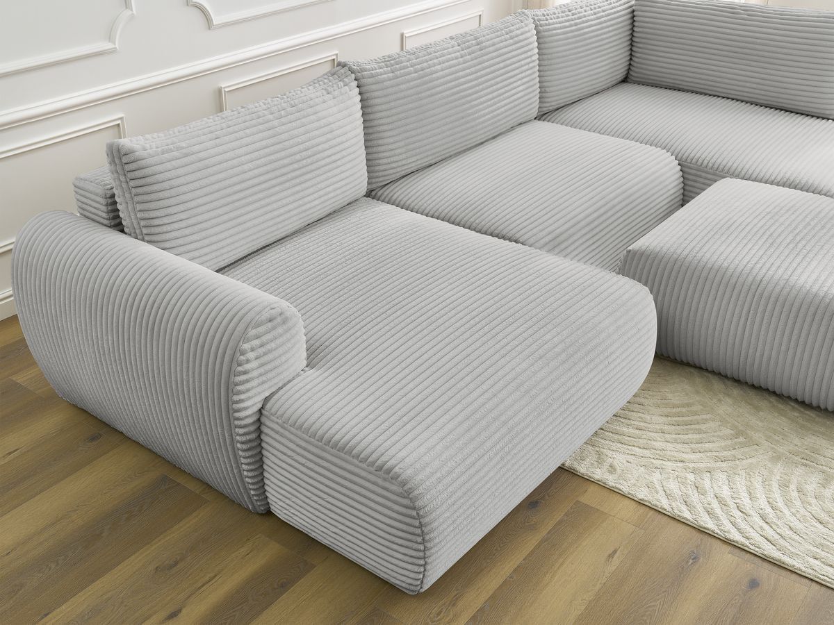 Bobochic Lucien Wohnlandschaft mit Pouf Breitcord weich Hellgrau Ecke links