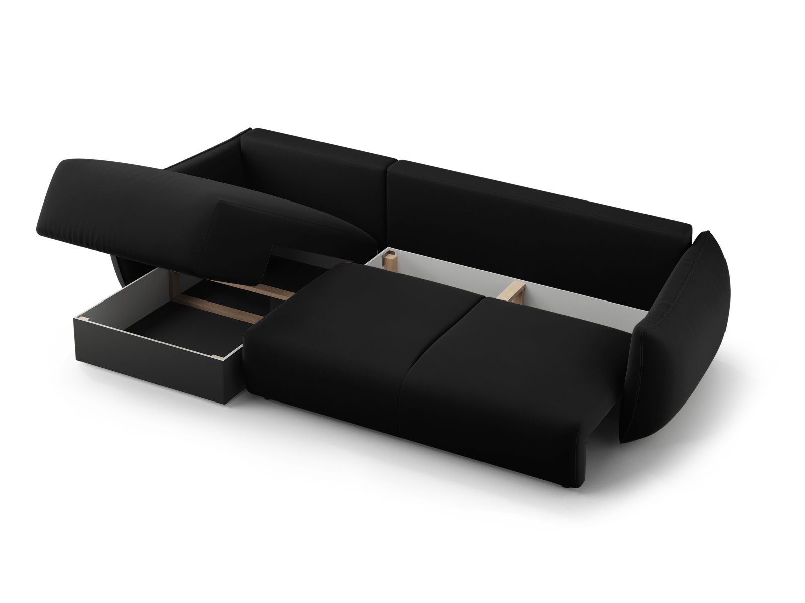 Cosmopolitan Design Ecksofa Matera 4-Sitzer mit Schlaffunktion Samt Salvador Schwarz Rechts