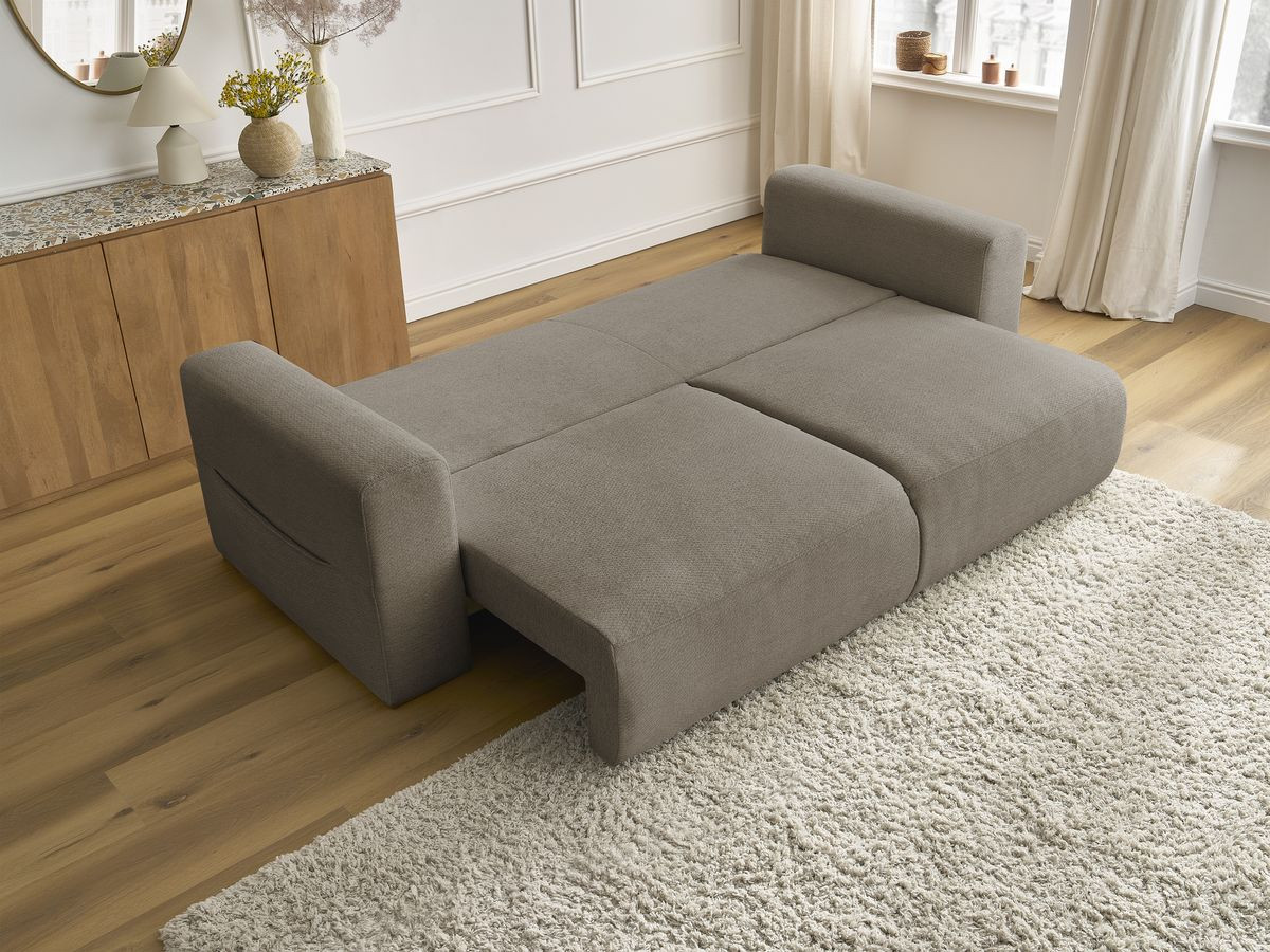 Bobochic Sidonie Schlafsofa 3-Sitzer mit Bettkasten Melange-Stoff Taupe