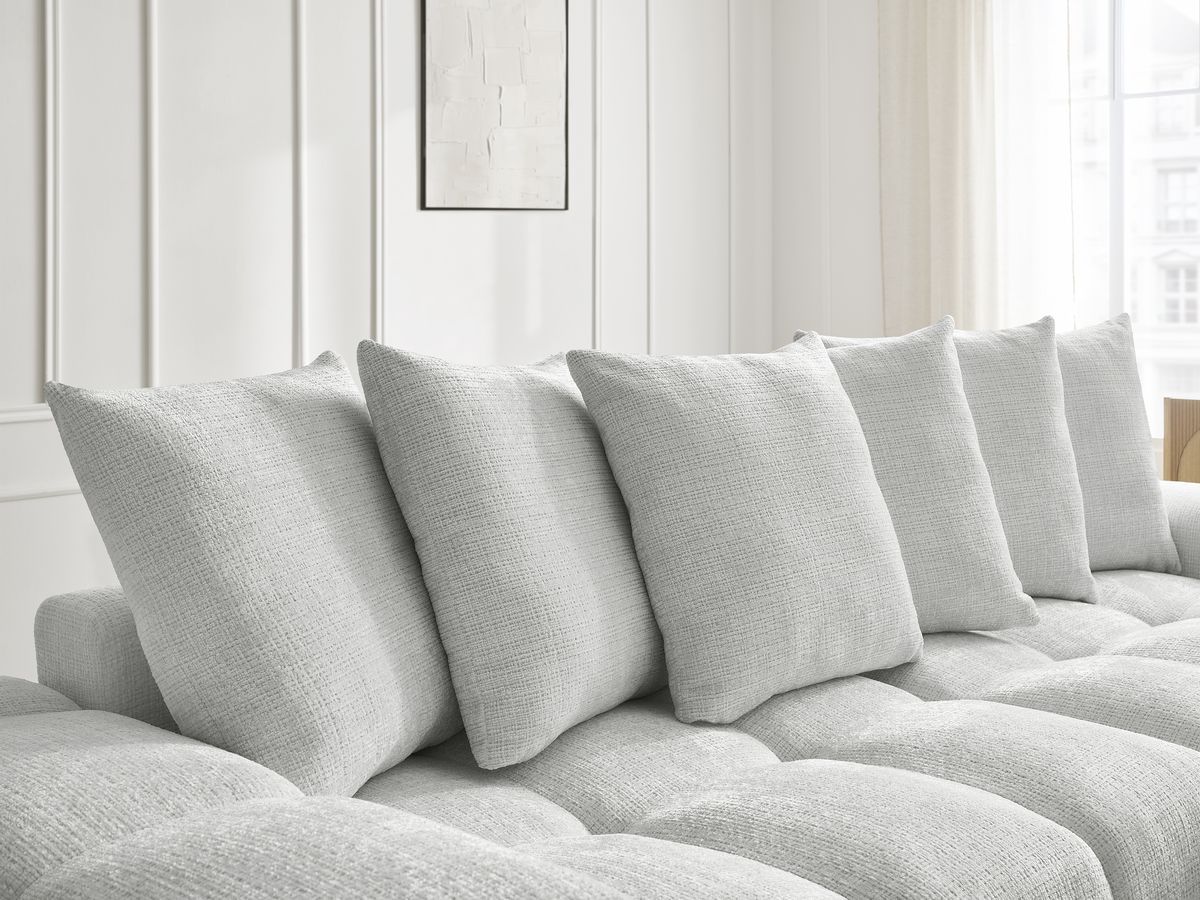 Bobochic Anakin Schlafsofa 3-Sitzer mit Bettkasten, 6 Kissen Strukturstoff Hellgrau