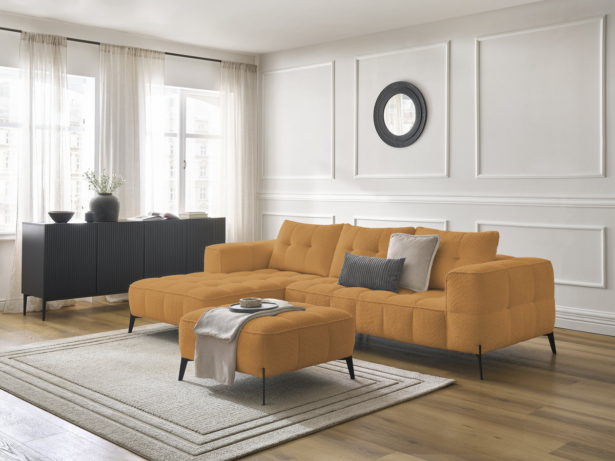 Bobochic Anis Ecksofa mit Pouf Bouclé-Stoff Gelb Ecke links
