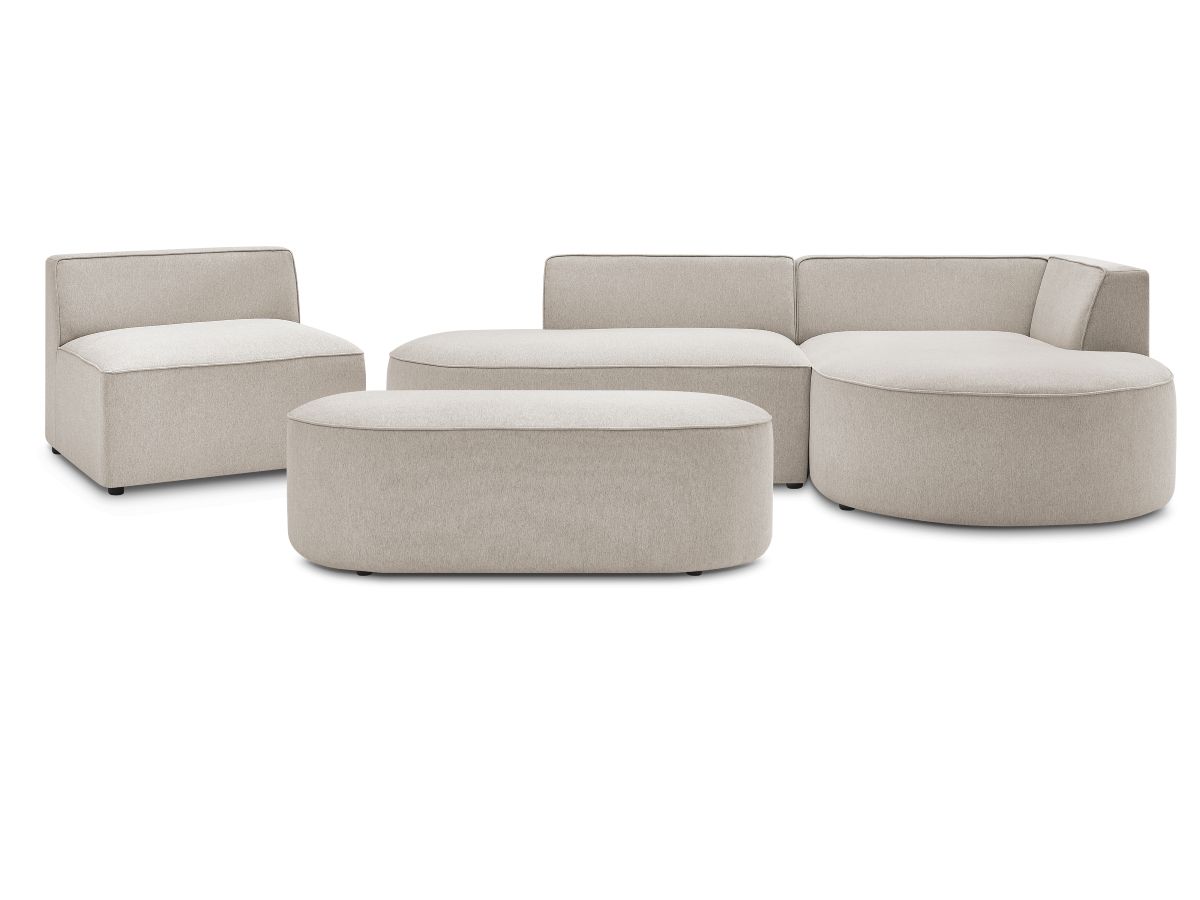 Bobochic Rousseau Ecksofa mit Sofamodul und Pouf Melange-Stoff Beige Ecke rechts