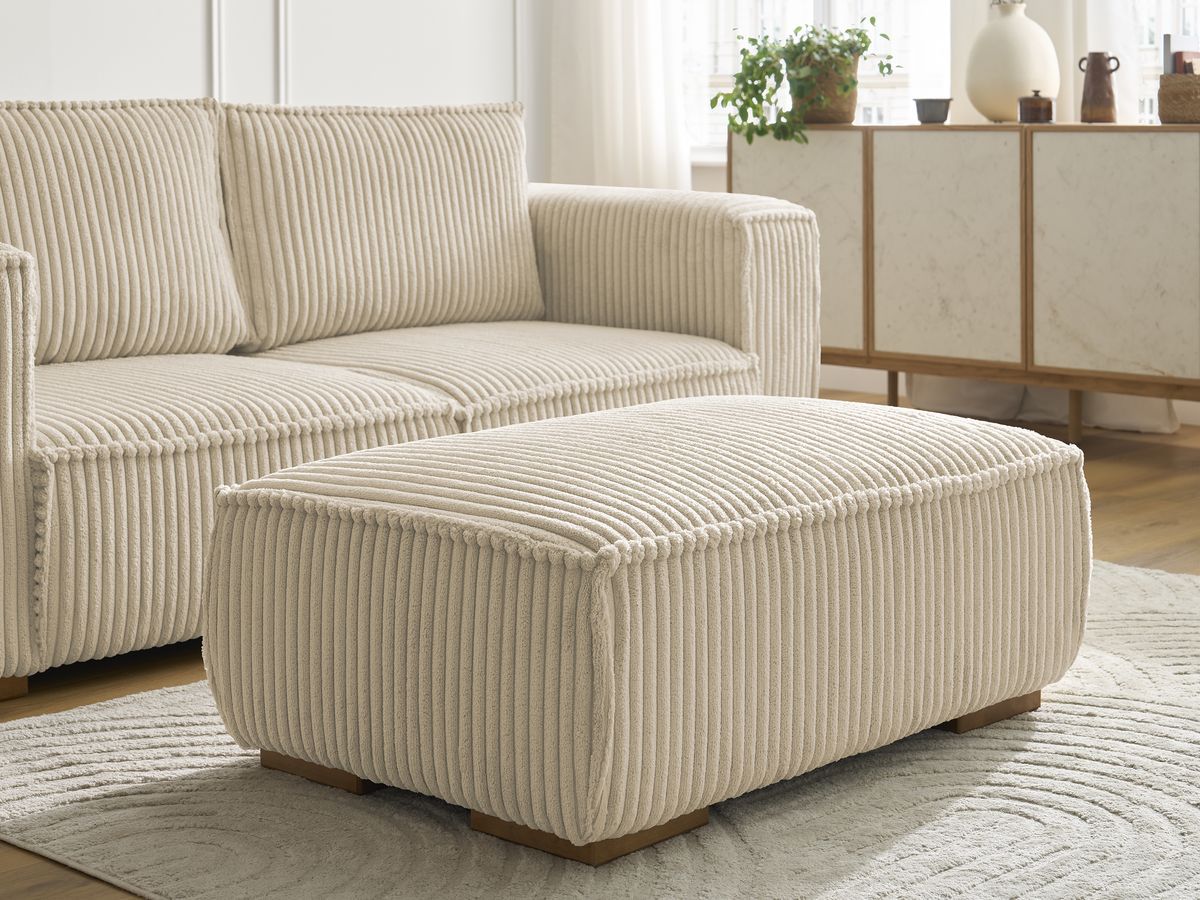 Bobochic Chelsea Sofa 3-Sitzer mit Pouf Breitcord weich Taupe