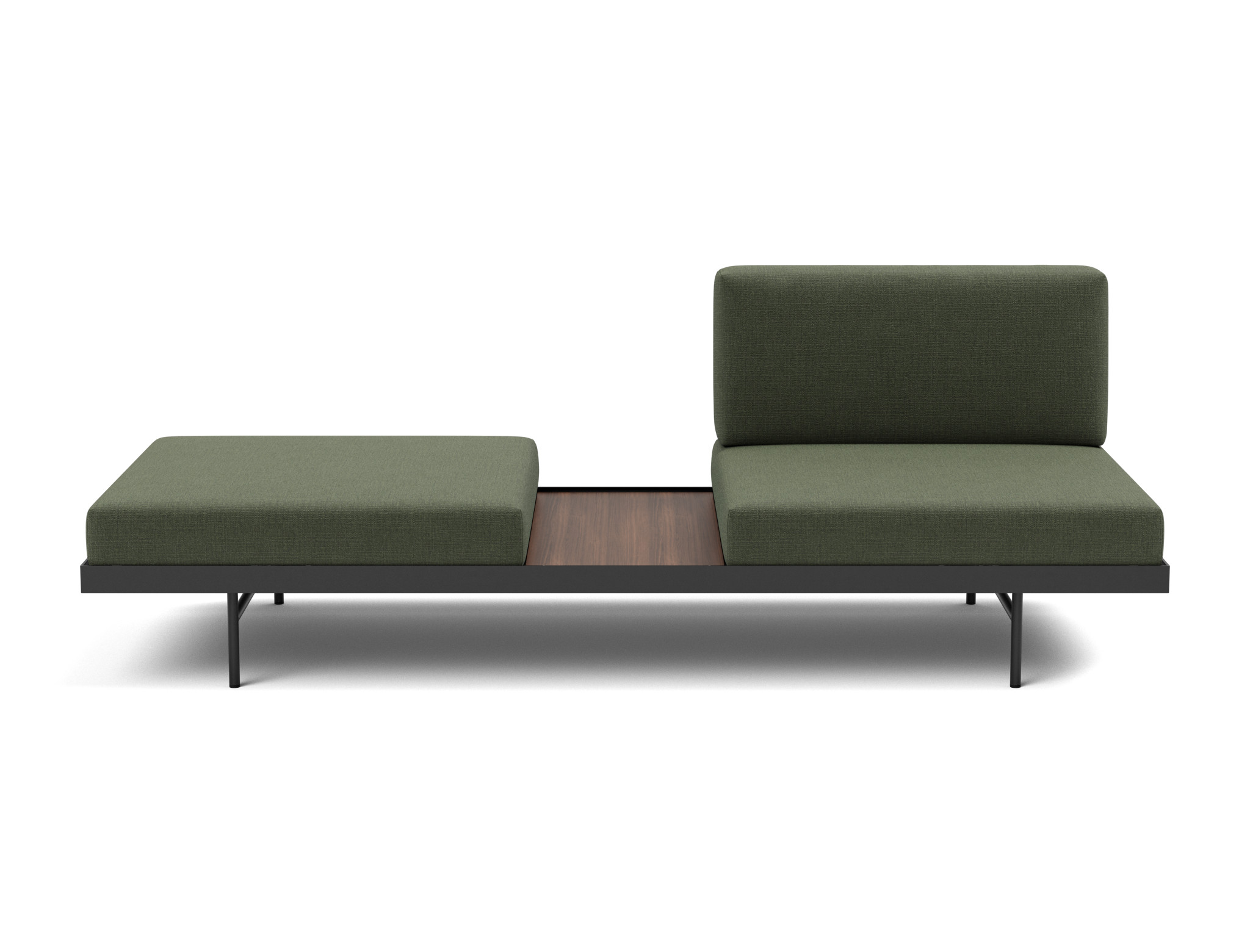 Tagesbett Puri Chenille Esina 413-Olive-Green Beine mit Nussbaumtisch