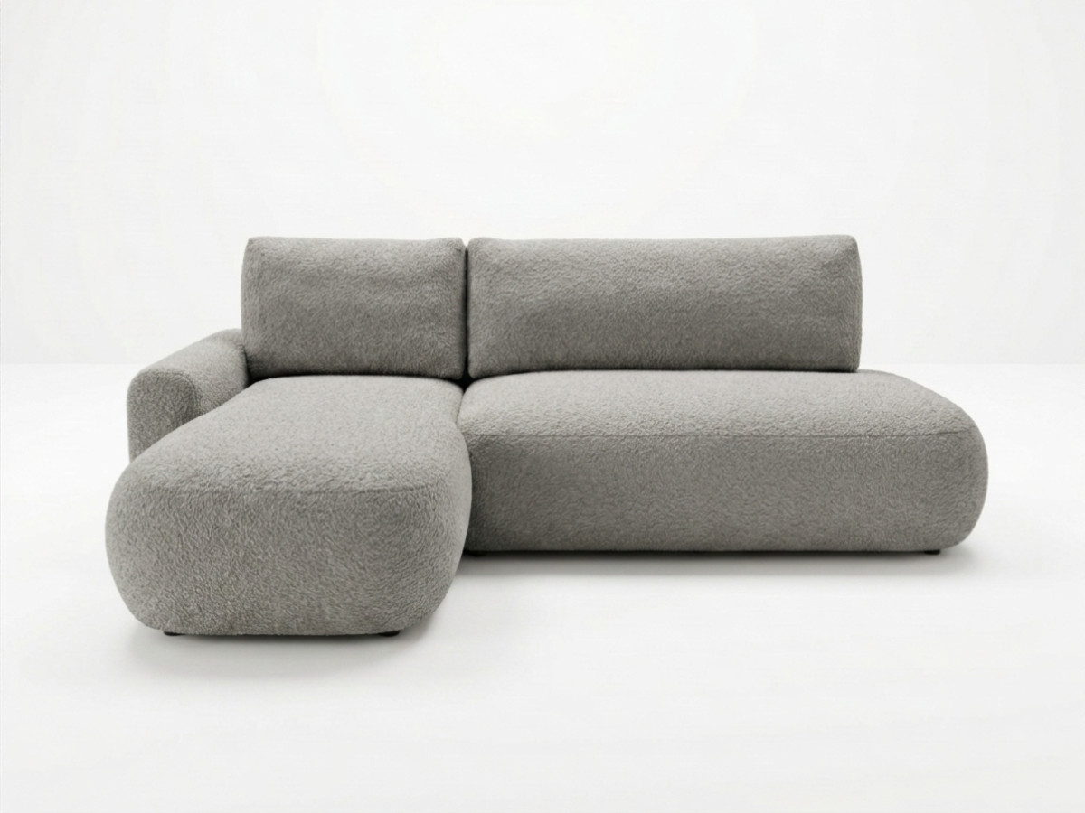 Bobochic Tango Ecksofa mit Schlaffunktion und Bettkasten Bouclé-Stoff Grau Ecke links