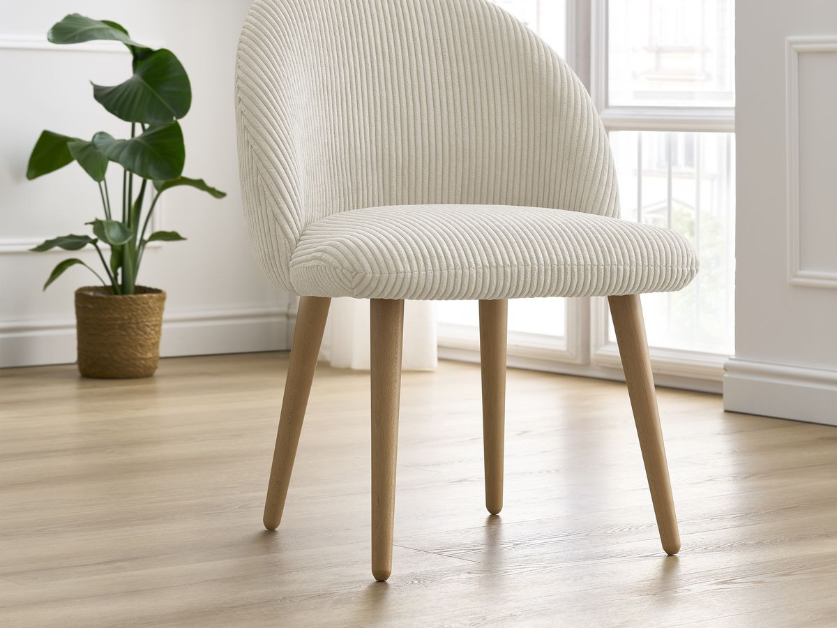 Bobochic Lalie Esszimmerstuhl 2er-Set mit skandinavischen Holzbeinen Cordsamt Beige