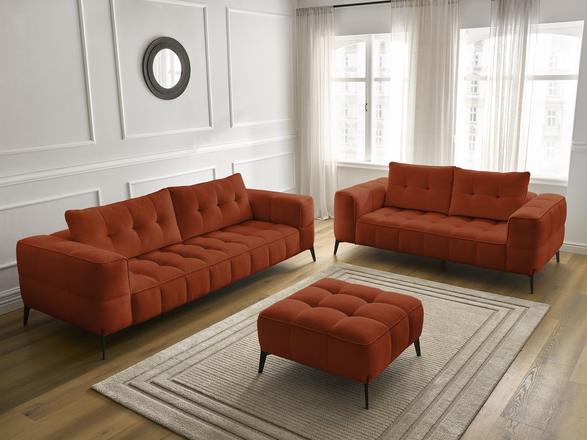 Bobochic Anis Sofa-Set 3- und 2-Sitzer mit Pouf Strukturstoff Orange