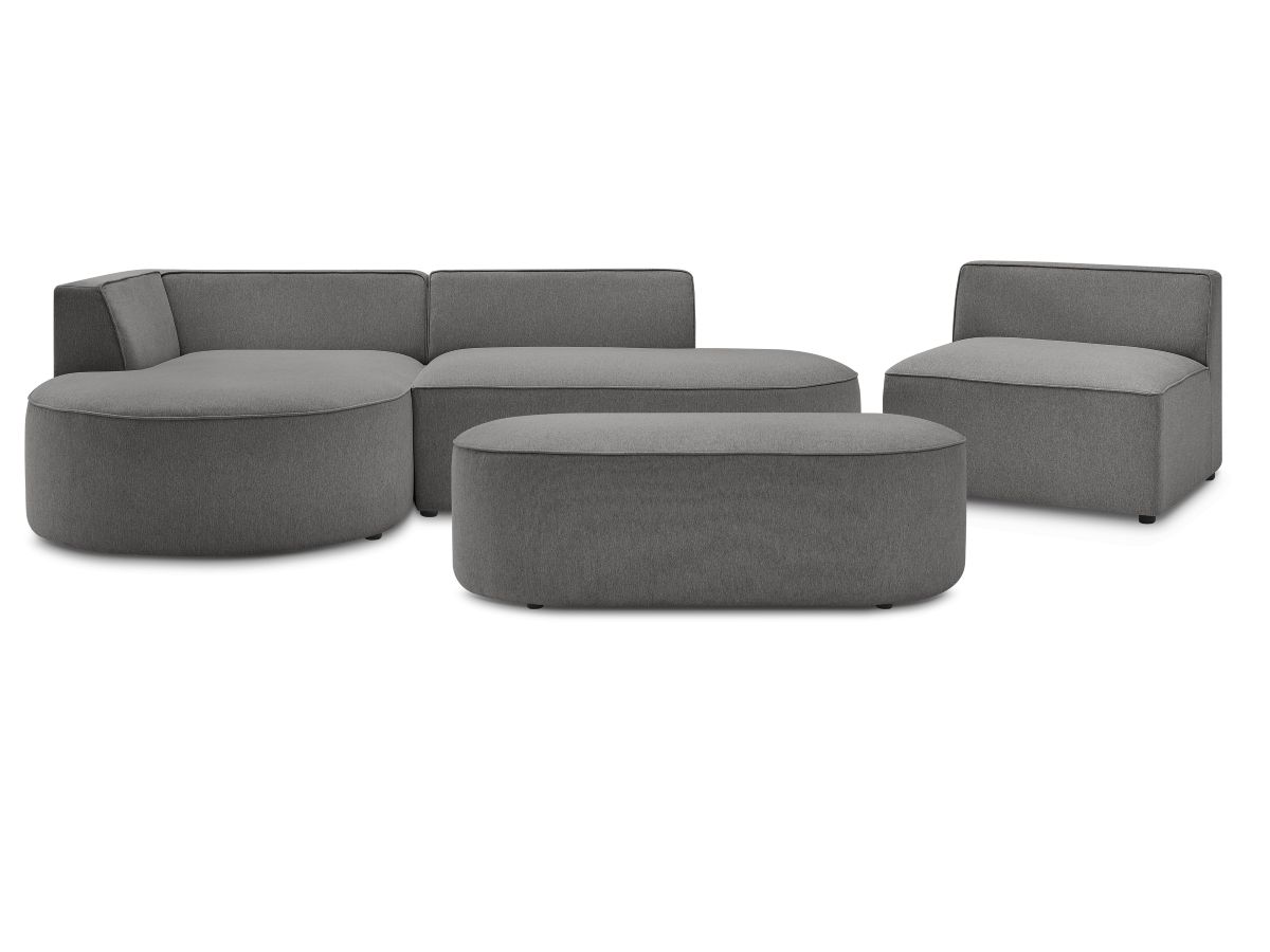 Bobochic Rousseau Ecksofa mit Sofamodul und Pouf Melange-Stoff Dunkelgrau Ecke links