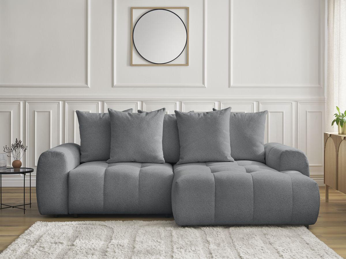 Bobochic Roxelane Ecksofa mit Schlaffunktion und Bettkasten 258 × 150 cm Melange-Stoff Dunkelgrau Ecke rechts