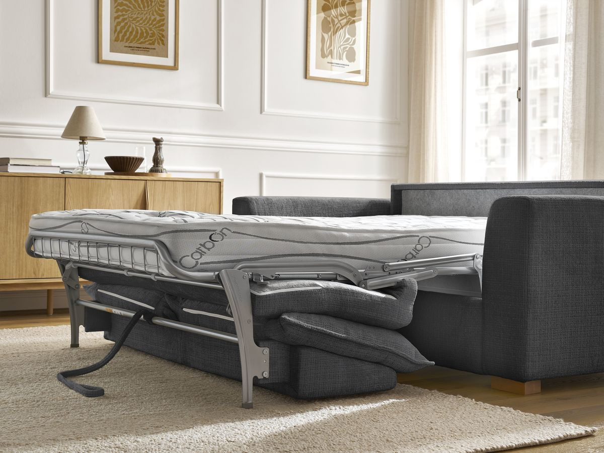 Bobochic Augustin Schlafsofa 3-Sitzer Strukturstoff Schwarz, Liegefläche 160 × 200 cm
