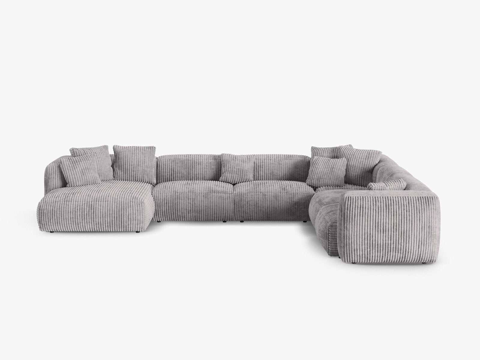 Micadoni modulares Ecksofa XL Martina 6-Sitzer 90cm Sitztiefe Rechts Kord Tilia Hellgrau