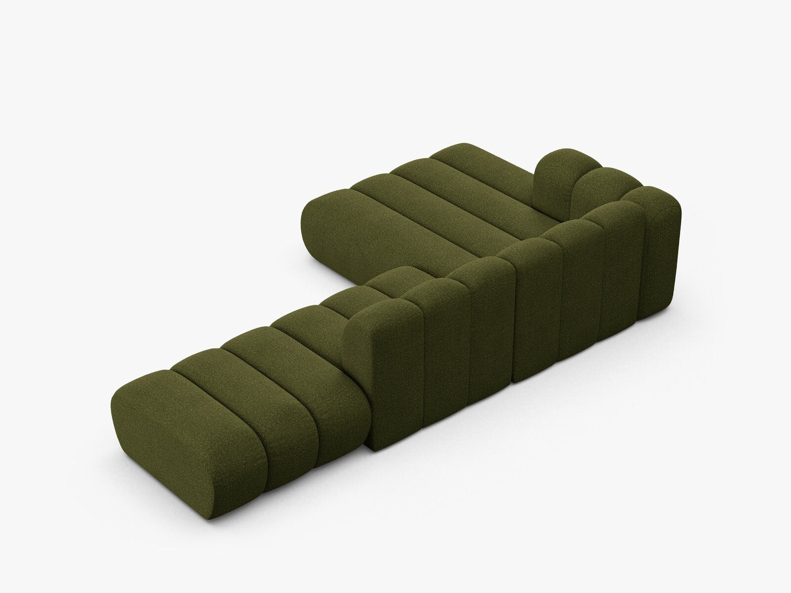 Micadoni Modulares Ecksofa offen Lupine 5-Sitzer Links Boucle Baloo Dunkel-Olivgrün