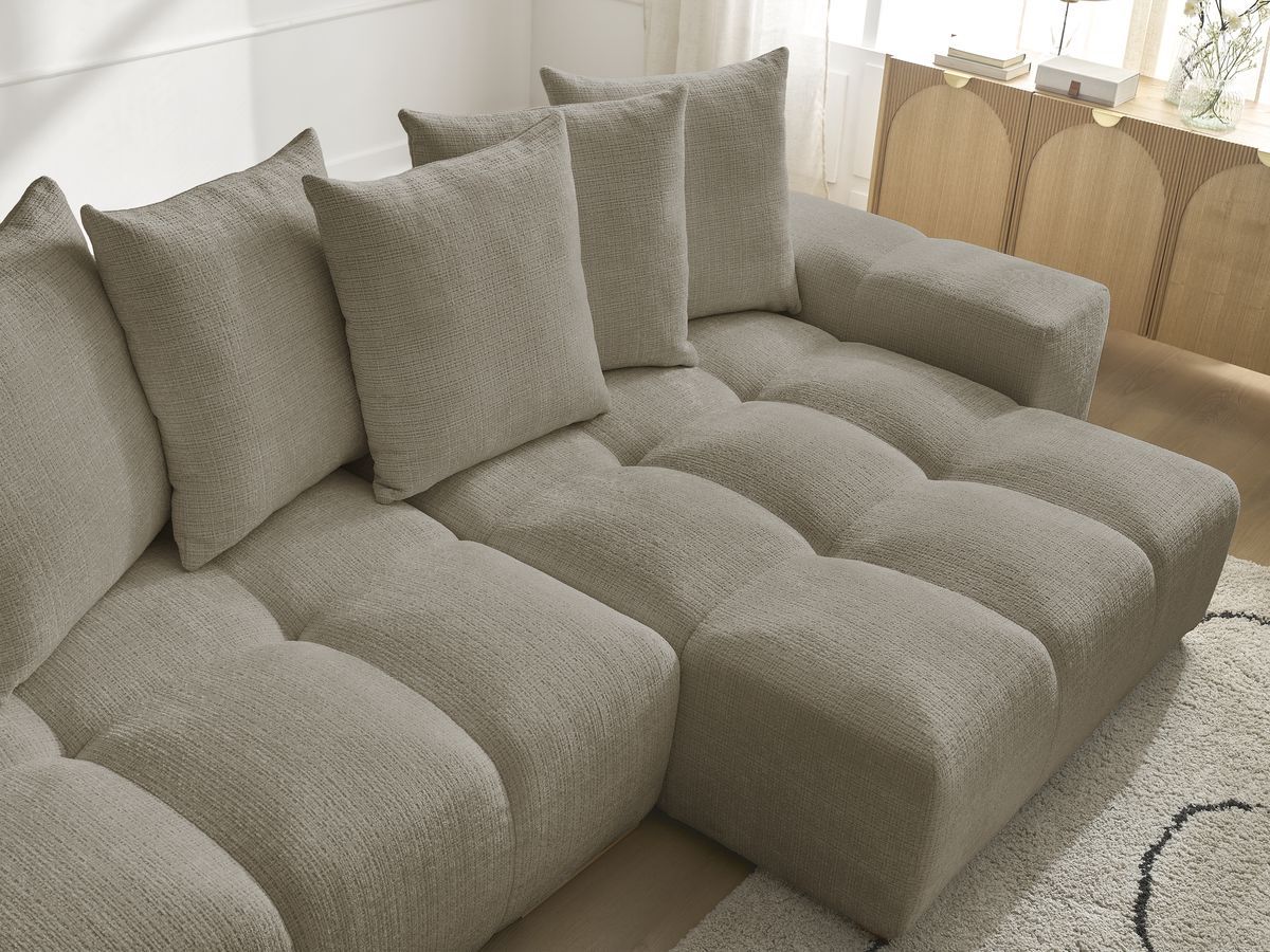 Bobochic Anakin Ecksofa, 6 Kissen Strukturstoff Taupe