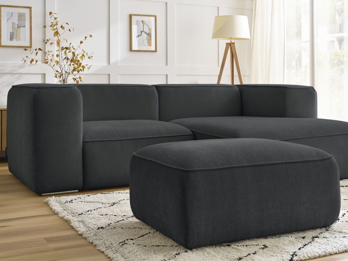 Bobochic Zephyr Ecksofa mit Pouf 260 × 165 cm Strukturstoff Dunkelgrau Ecke rechts