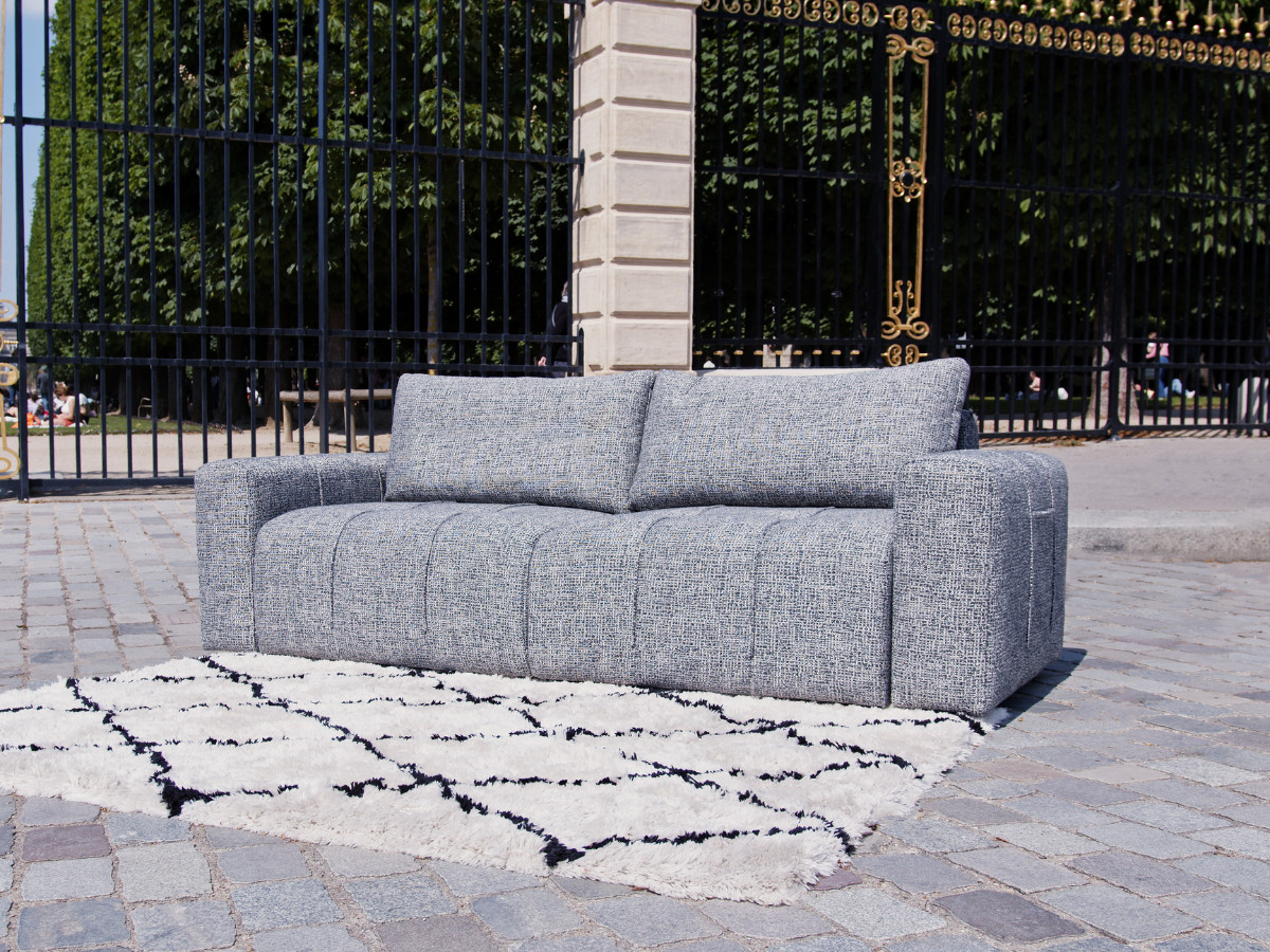 Bobochic Arsene Schlafsofa 4-Sitzer mit Bettkasten und Pouf Melange-Stoff Dunkelgrau