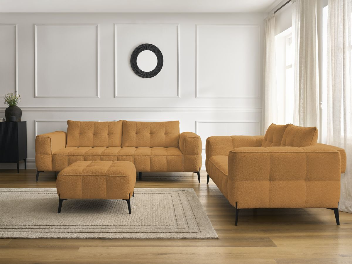 Bobochic Anis Sofa 5-Sitzer mit Pouf Bouclé-Stoff Gelb