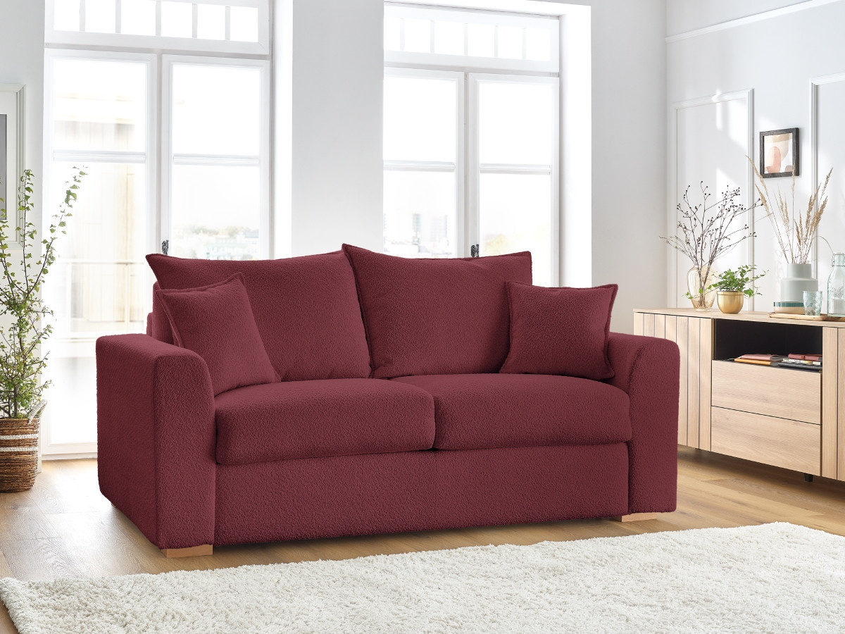 Bobochic Augustin Schlafsofa 3-Sitzer Bouclé-Stoff Rot, Liegefläche 140 × 200 cm