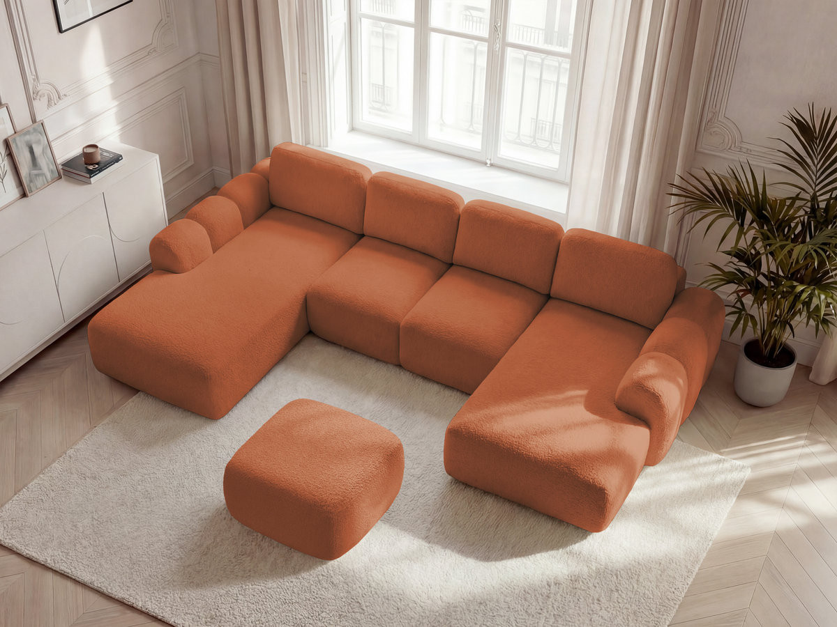 Bobochic Montaigne Wohnlandschaft mit Pouf Bouclé-Stoff Orange Ecke rechts