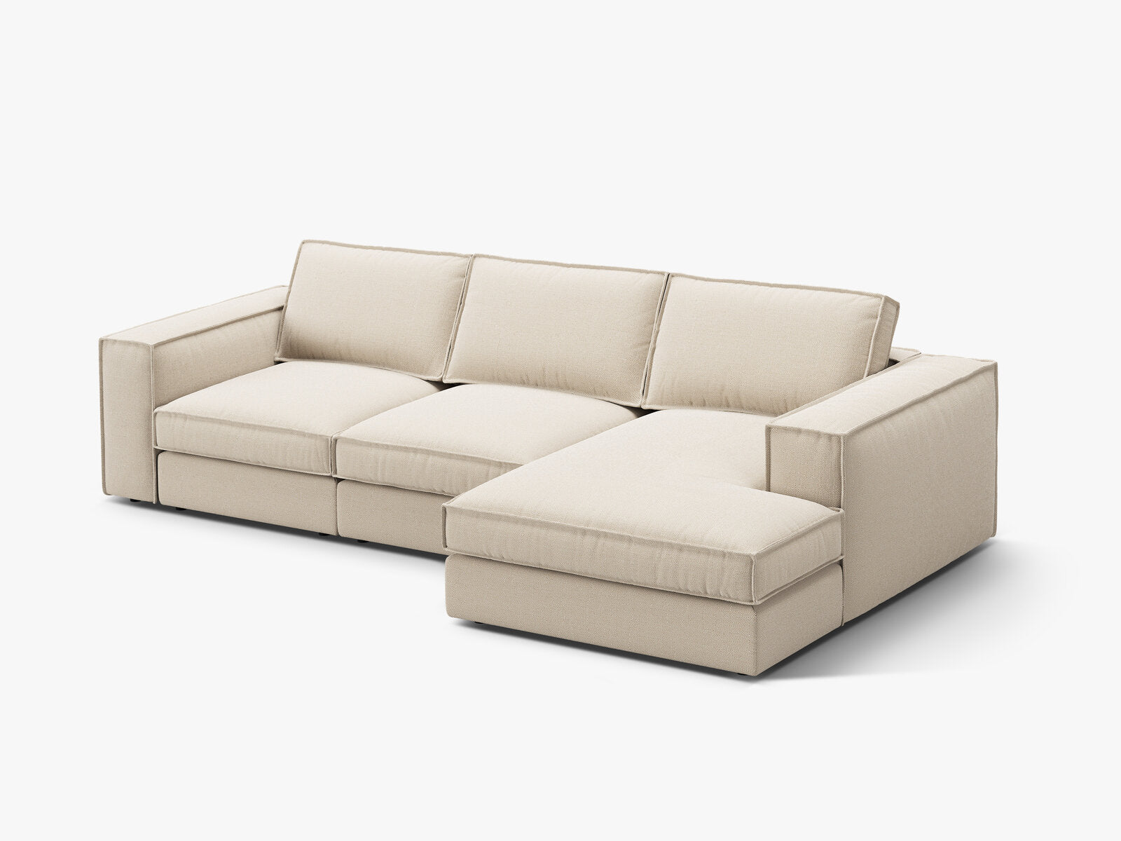 Micadoni modulares Ecksofa Pola 3-Sitzer Rechts Strukturierter Stoff Babel Beige