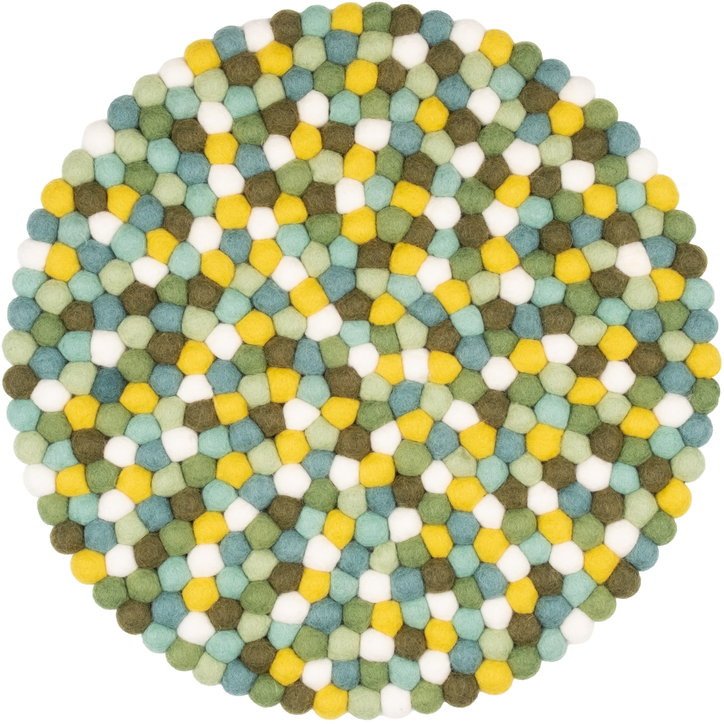 myfelt Finn Filzkugel-Sitzauflage Grün-Türkis-Weiß Ø 36 cm