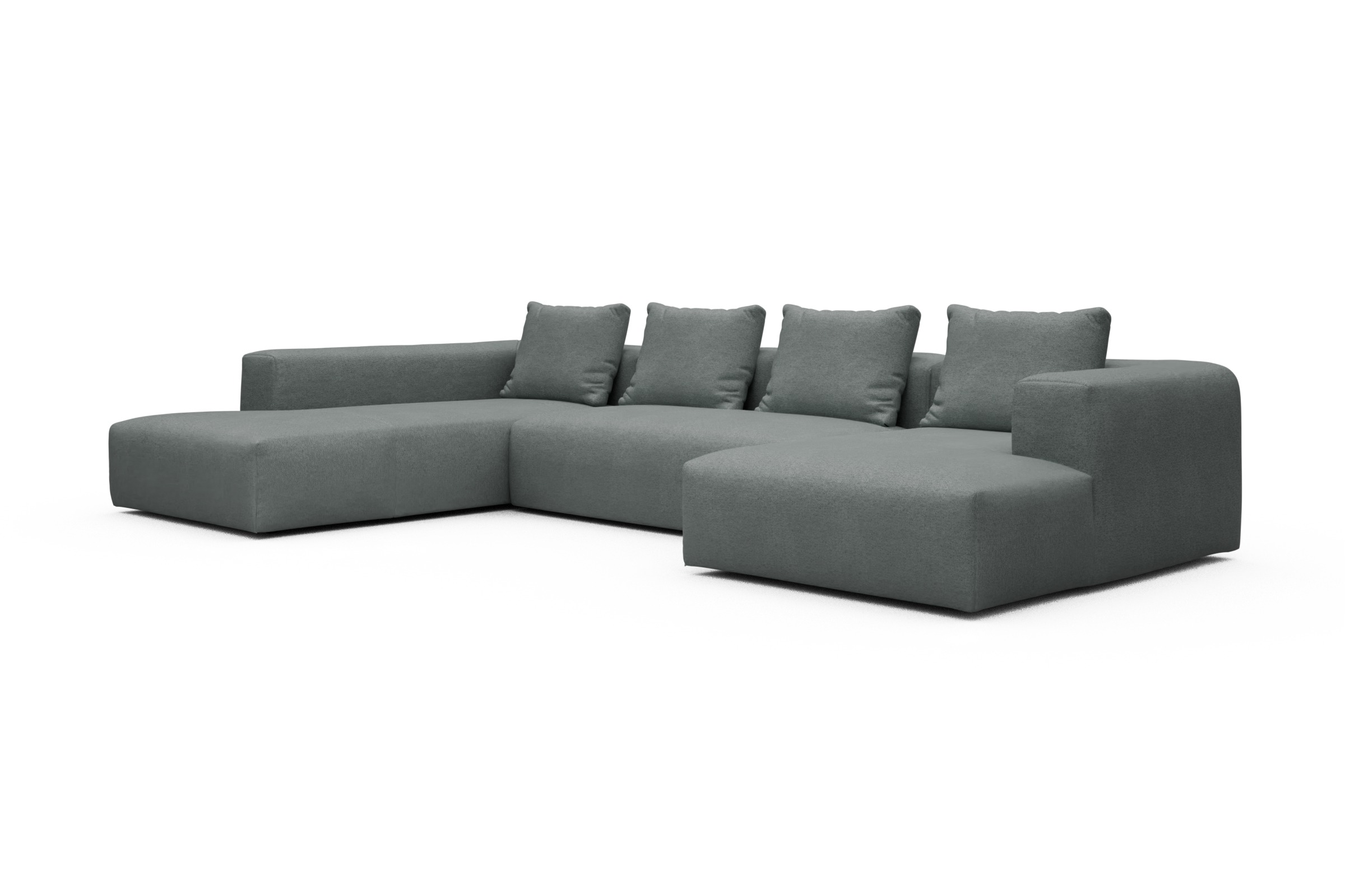Wohnlandschaft Fred Relax-Ecke links mit 2-Sitzer und Chaiselongue rechts Strukturierter Stoff Denari 485-Soft-Grey