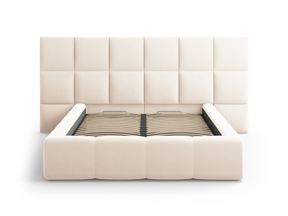 Cosmopolitan Design Stauraumbett mit doppeltem Kopfteil Livigno 160x200 Samt Bluvel Helles Beige