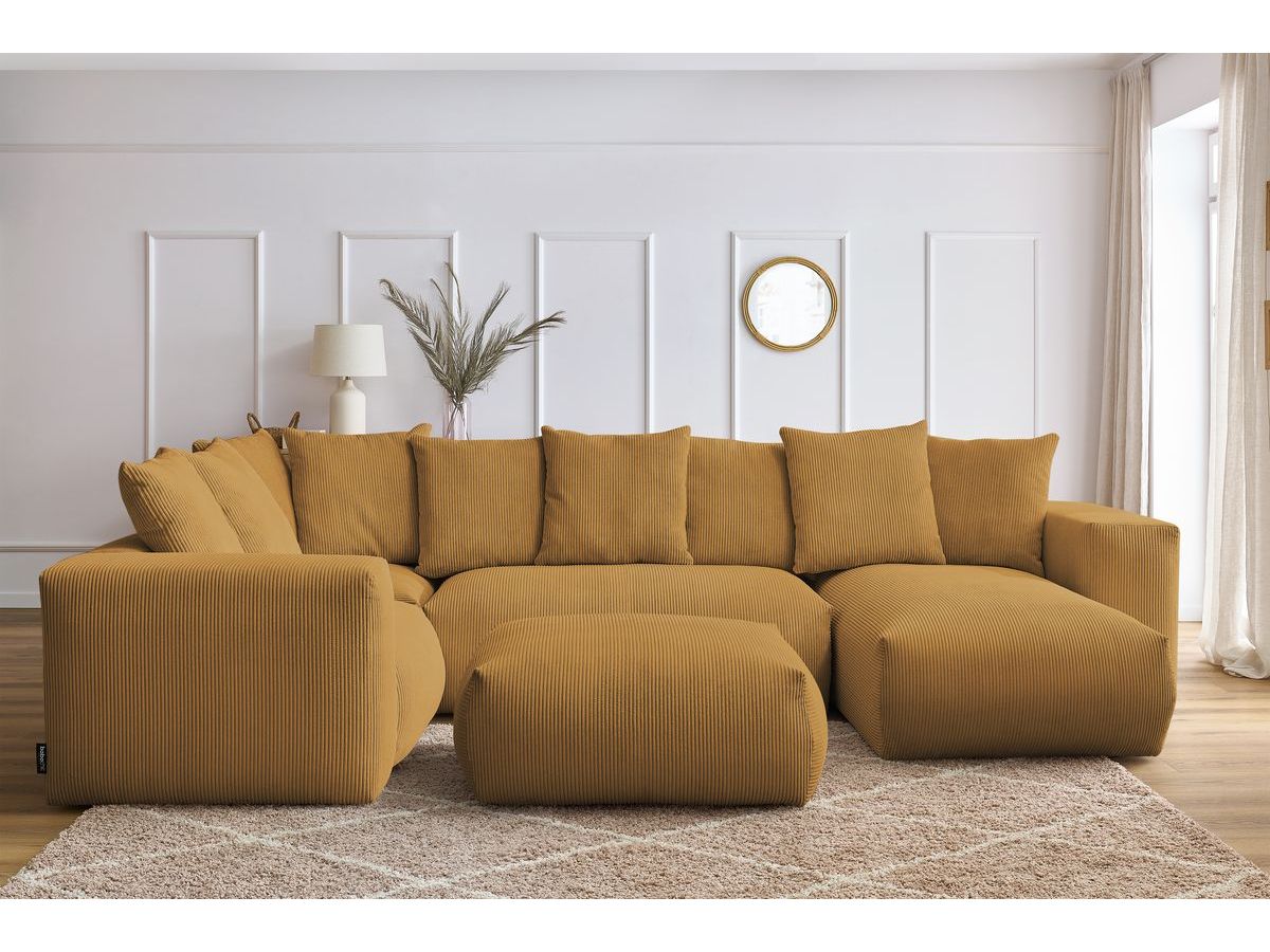 Bobochic Voltaire Wohnlandschaft mit Pouf 356 × 214 cm Cordsamt Gelb Ecke rechts