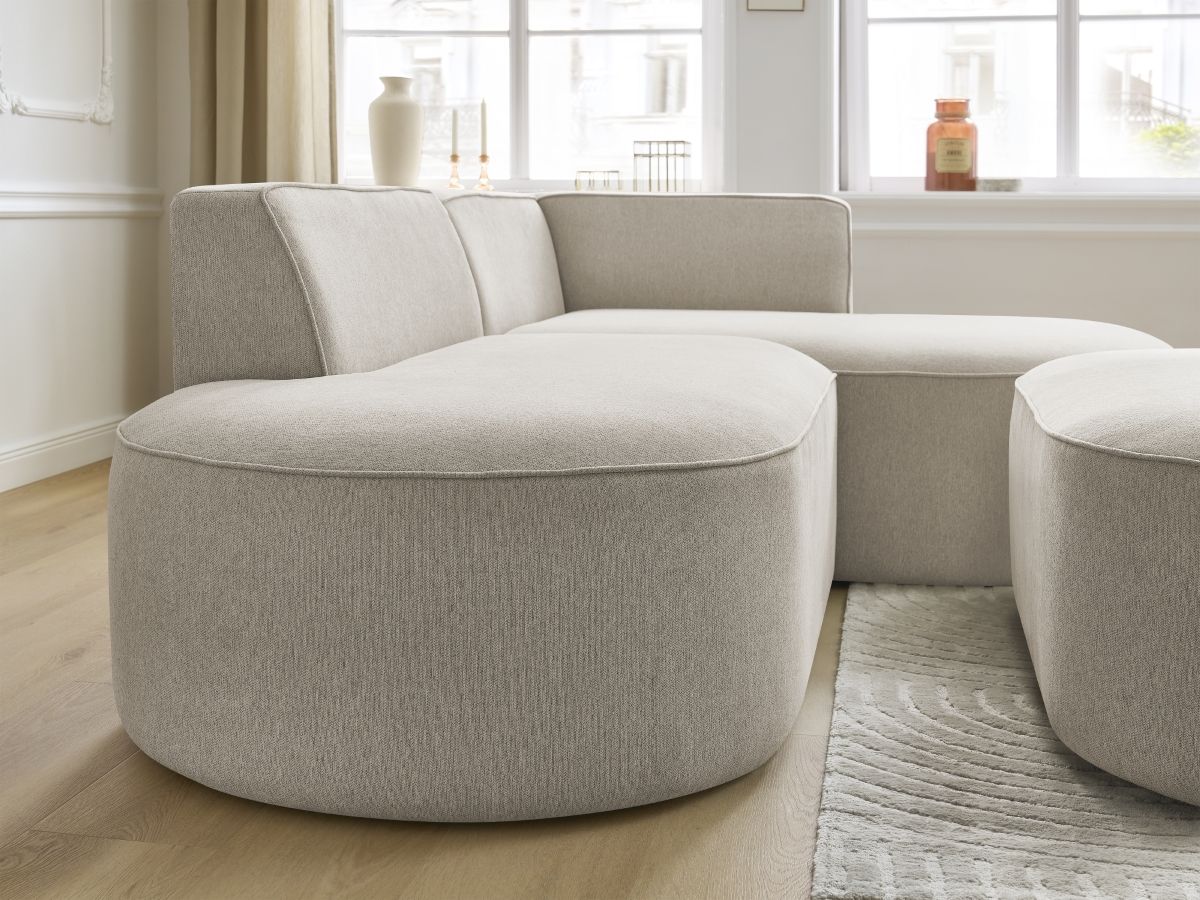 Bobochic Rousseau Ecksofa mit Pouf Melange-Stoff Beige Ecke rechts
