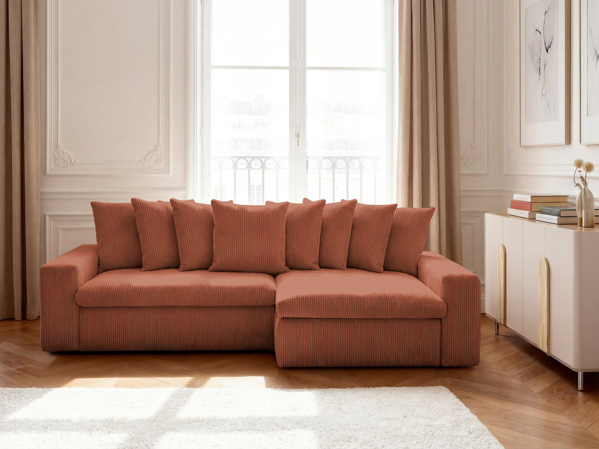 Bobochic Enore Ecksofa 330 × 157 cm Cordsamt Orange Ecke rechts