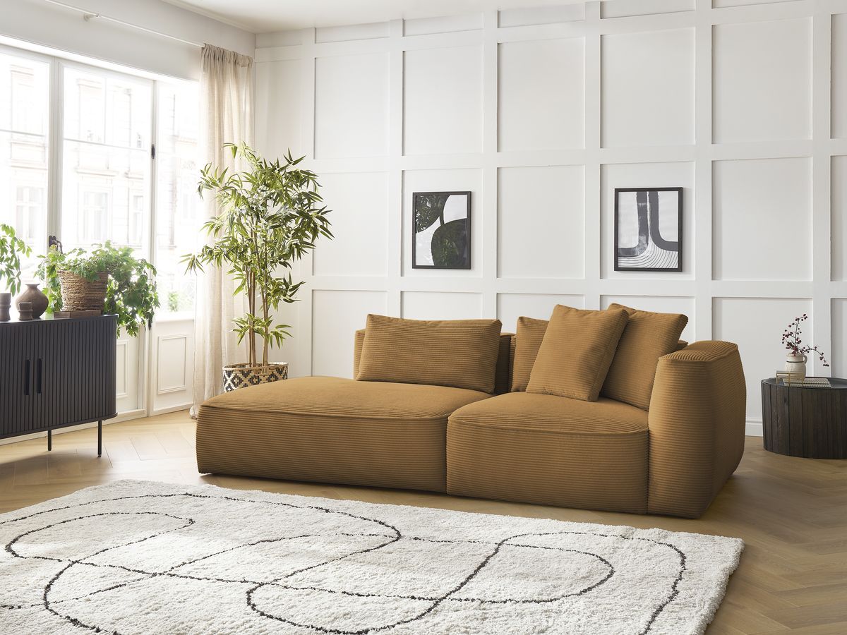 Bobochic Leopold Sofa 3-Sitzer Cordsamt Gelb Armlehne rechts