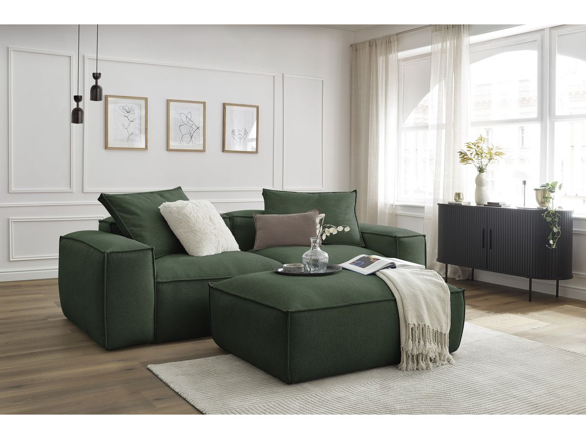 Bobochic Boheme Sofa 4-Sitzer mit Pouf Melange-Stoff Grün