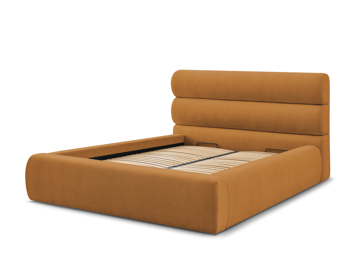 Bobochic Jagna Polsterbett mit Bettkasten Stoff Gelb, Liegefläche 140 × 190 cm