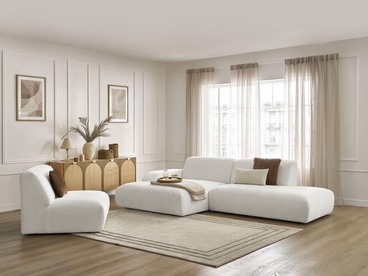 Bobochic Sirius Ecksofa 405 × 170 cm Strukturstoff Weiß Ecke links
