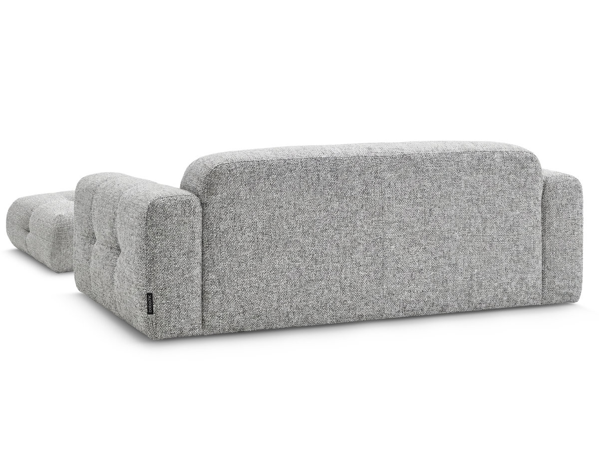 Bobochic Laura Sofa 3-Sitzer mit großem Pouf Melange-Stoff Hellgrau